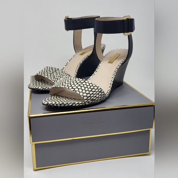 Louise et Cie Black and White Wedge Shoes with Textured Design and Ankle Strap - Picture 13 of 14